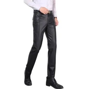 Leather Pants Full Length Men's Spring and Autumn Windproof Warm Sheepskin Pants Black Motorcycle Pants Thick Trousers