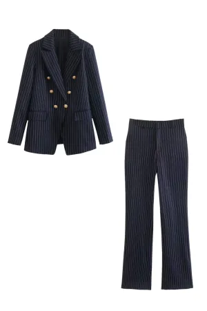 ’Liliya‘ Stripe Double Breasted Jacket & Pants Set (Sold Separately)