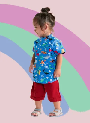 Mandarin Collar Shirt - Colourful Dino (Blue)