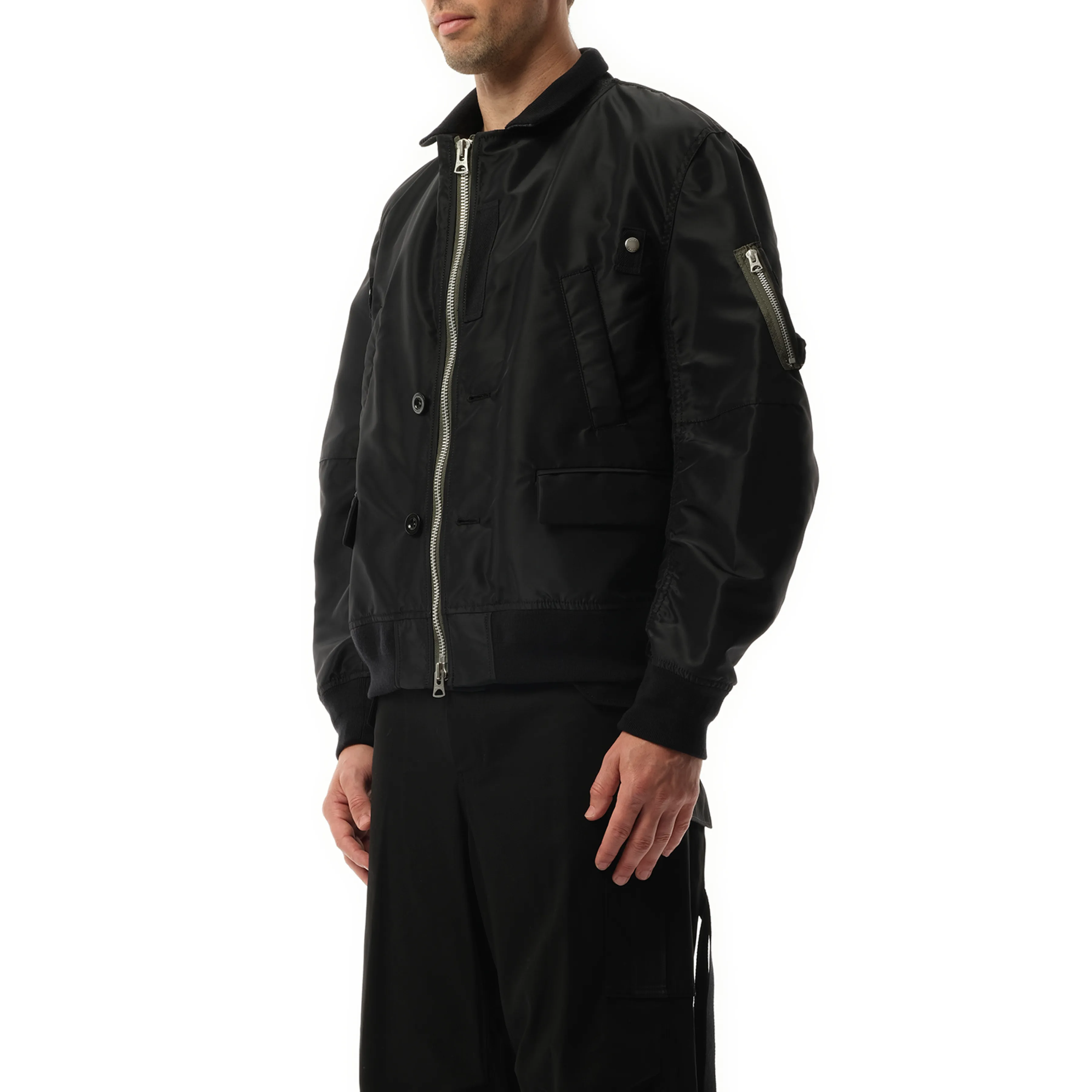 Nylon Twill Double Breasted Jacket in Black