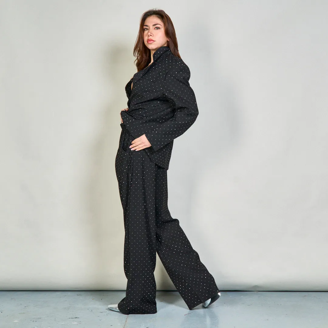Polka dot blazer and wide-leg pants set wholesale