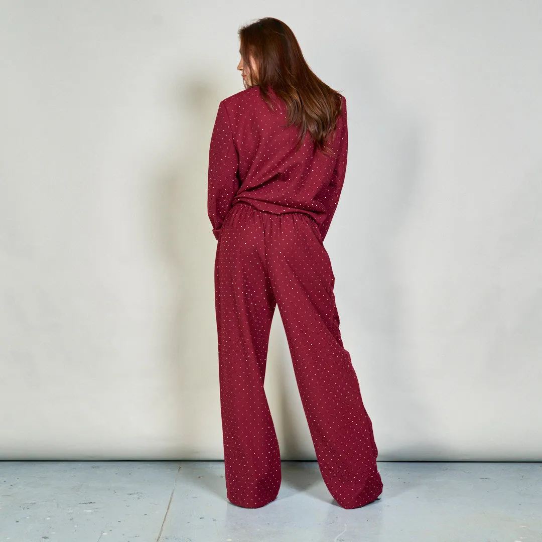 Polka dot blazer and wide-leg pants set wholesale