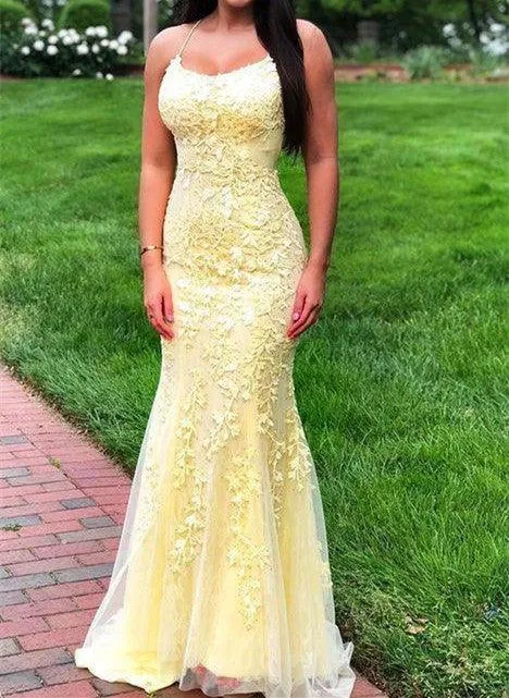 Prom Dresses  Elegant Spaghetti Straps  Mermaid Backless Pageant