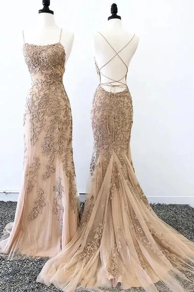 Prom Dresses  Elegant Spaghetti Straps  Mermaid Backless Pageant