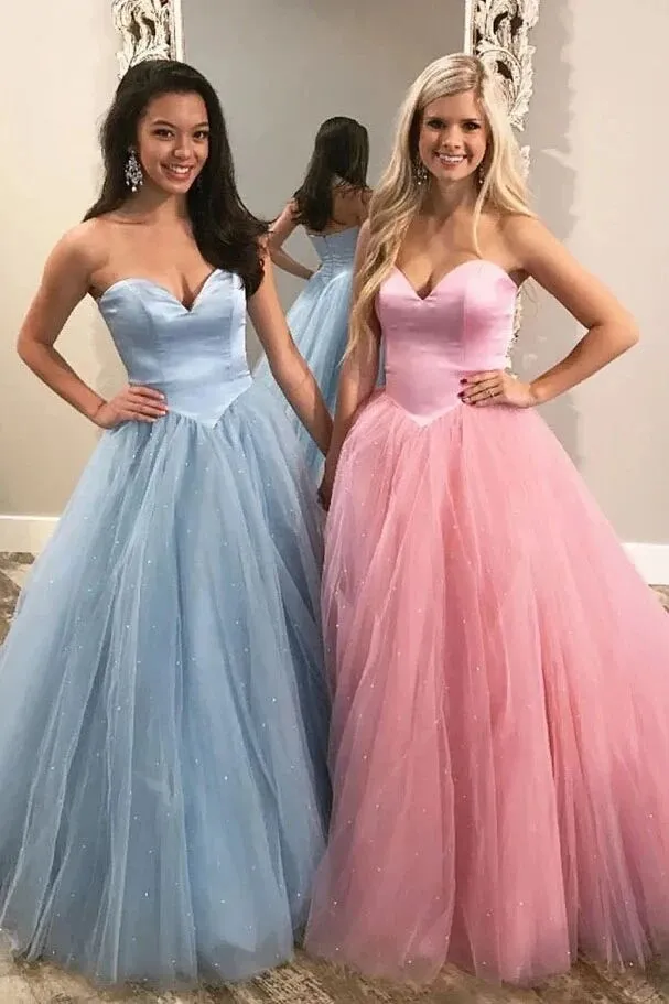 Promfast Charming A-line Sweetheart Zipper Long Prom Dresses Tulle Evening Dress PFP1793