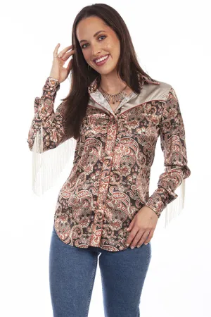 Scully Leathers Women's Paisley Fringe Brown Blouse