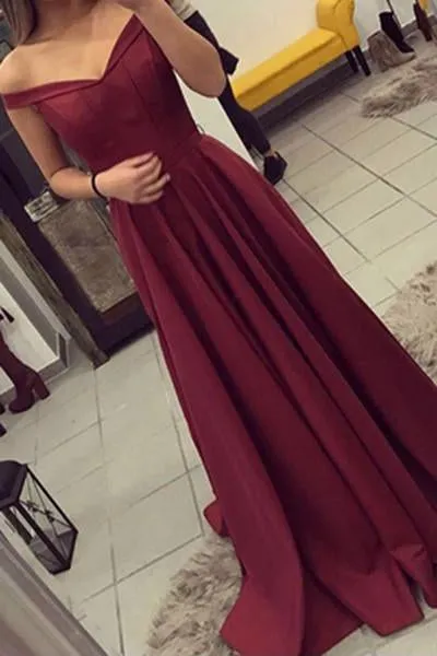 Simple Burgundy Off The Shoulder Long Prom Dresses/Evening Gown PFP1001