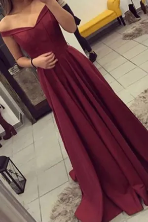 Simple Burgundy Off The Shoulder Long Prom Dresses/Evening Gown PFP1001