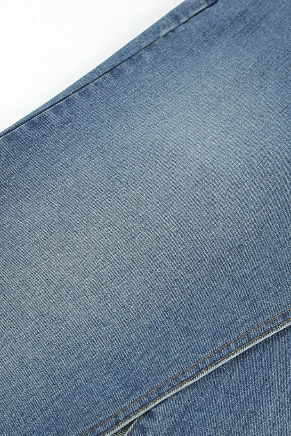 Slit Front Raw Hem Denim Maxi Skirt