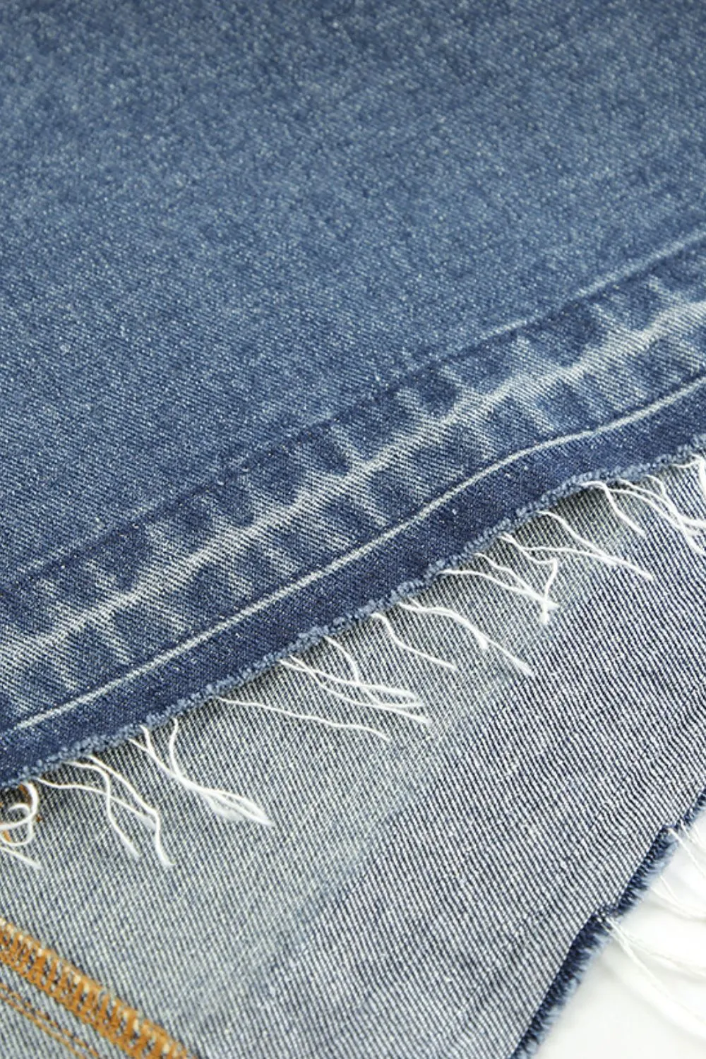 Slit Front Raw Hem Denim Maxi Skirt