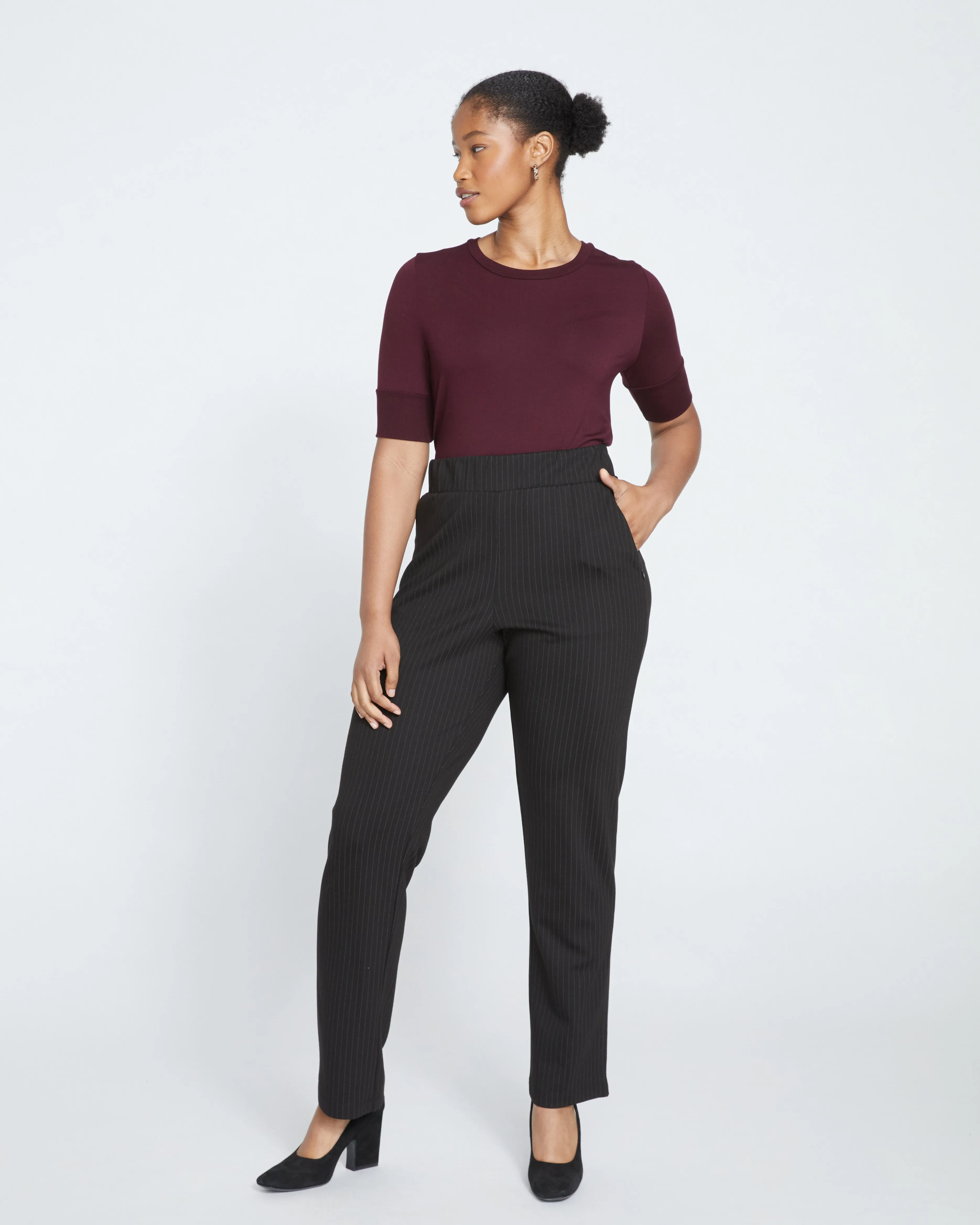 Smart Signature Ponte Pants Long - Slate Pinstripe