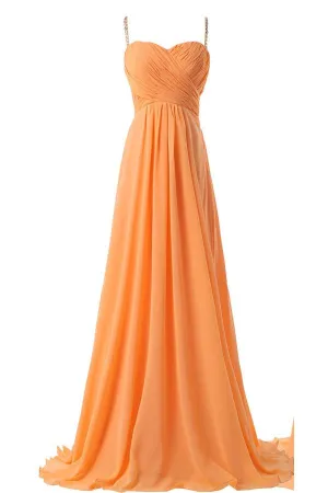 Spaghetti Straps Simple Modest Orange Backless Cheap Prom Dresses For Teens PFP1248