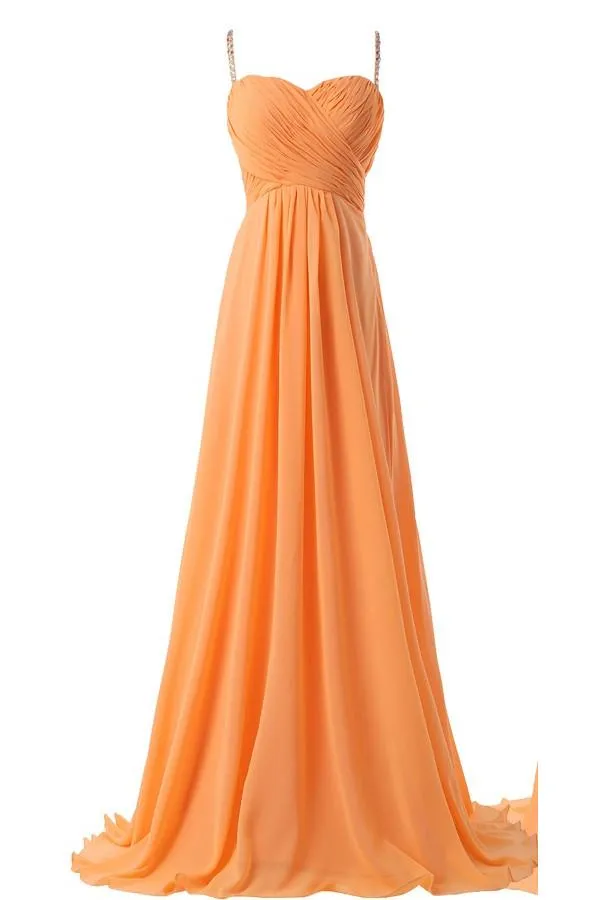 Spaghetti Straps Simple Modest Orange Backless Cheap Prom Dresses For Teens PFP1248