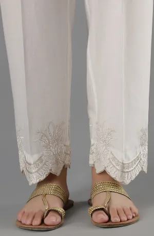 Stitched Bottoms 1 Piece Embroidered Cambric Pants (NRPE-63/S WHITE)