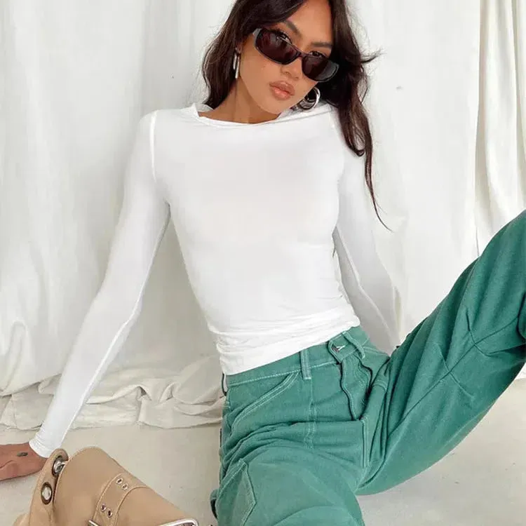 Stylish Women's Slim Fit Long Sleeve Casual Tees - Perfect for Spring & Autumn Streetwear Essentials