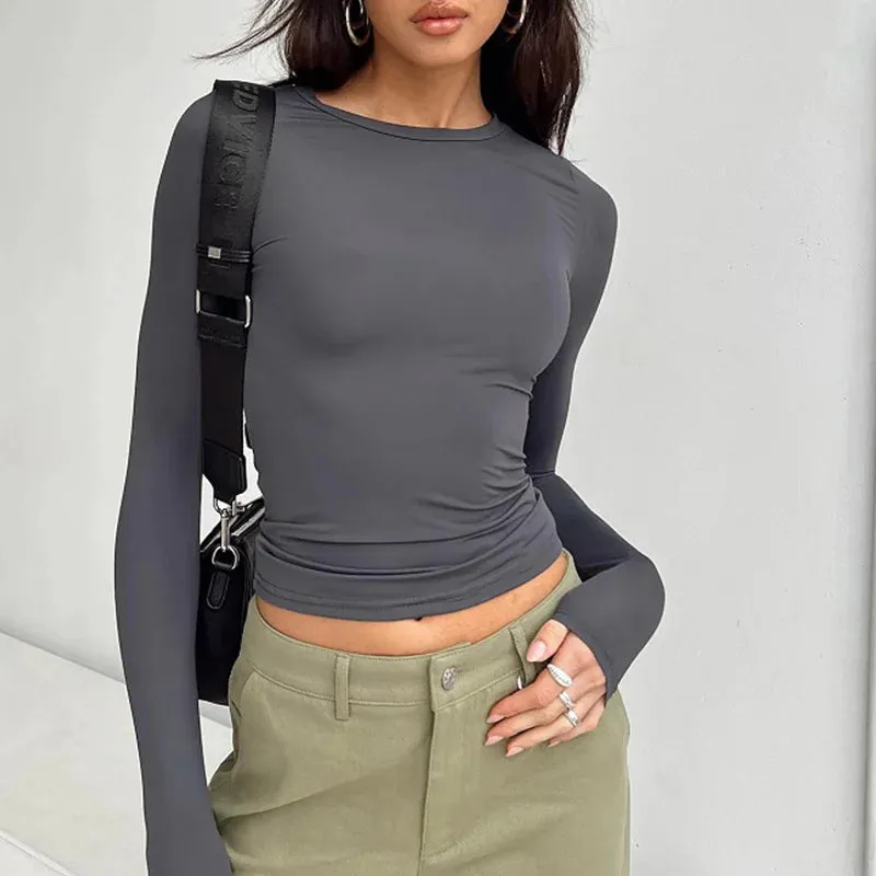 Stylish Women's Slim Fit Long Sleeve Casual Tees - Perfect for Spring & Autumn Streetwear Essentials