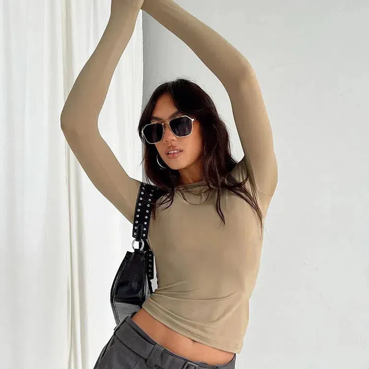 Stylish Women's Slim Fit Long Sleeve Casual Tees - Perfect for Spring & Autumn Streetwear Essentials
