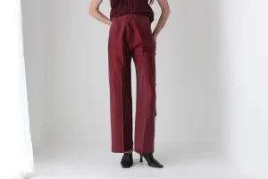 Textured 90s Raw Silk Burgundy Wide Leg Trousers