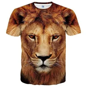 UD FABRIC Vintage Animal T Shirt for Men 3D Fierce Lion Face Print Tees Summer Short Sleeve Holiday T-Shirts Loose Clothing O-Neck Pullover