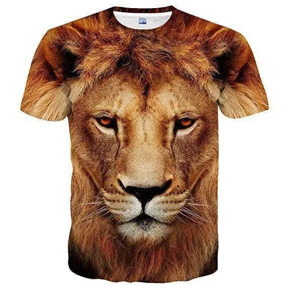 UD FABRIC Vintage Animal T Shirt for Men 3D Fierce Lion Face Print Tees Summer Short Sleeve Holiday T-Shirts Loose Clothing O-Neck Pullover