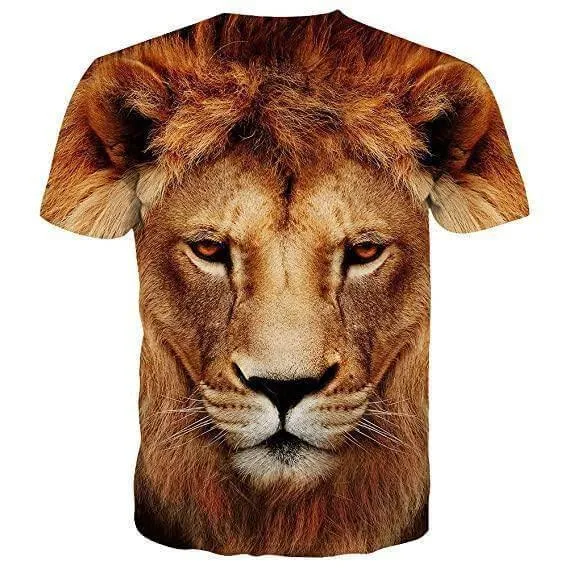 UD FABRIC Vintage Animal T Shirt for Men 3D Fierce Lion Face Print Tees Summer Short Sleeve Holiday T-Shirts Loose Clothing O-Neck Pullover