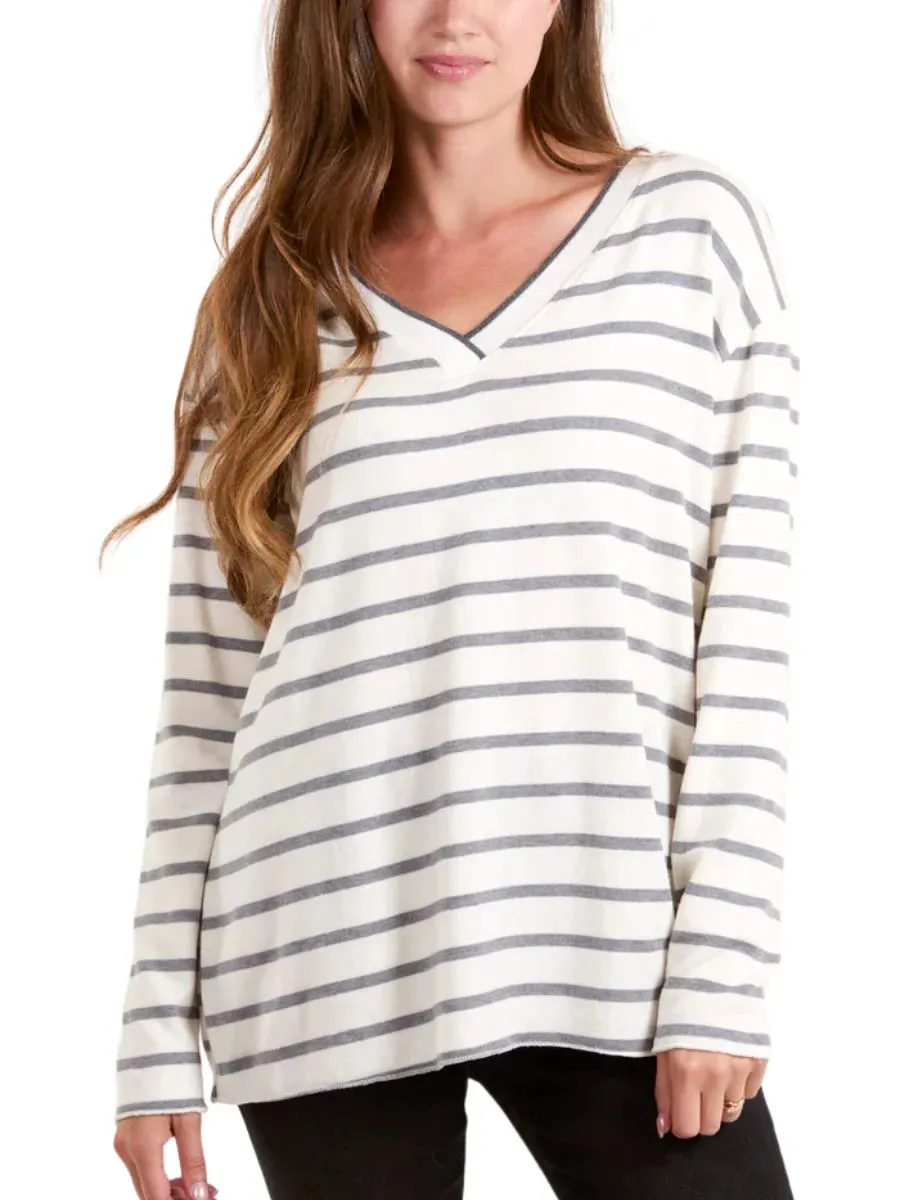 V Neck Striped Long Sleeve Top