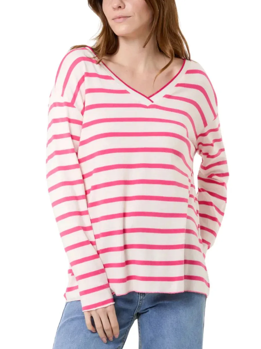 V Neck Striped Long Sleeve Top