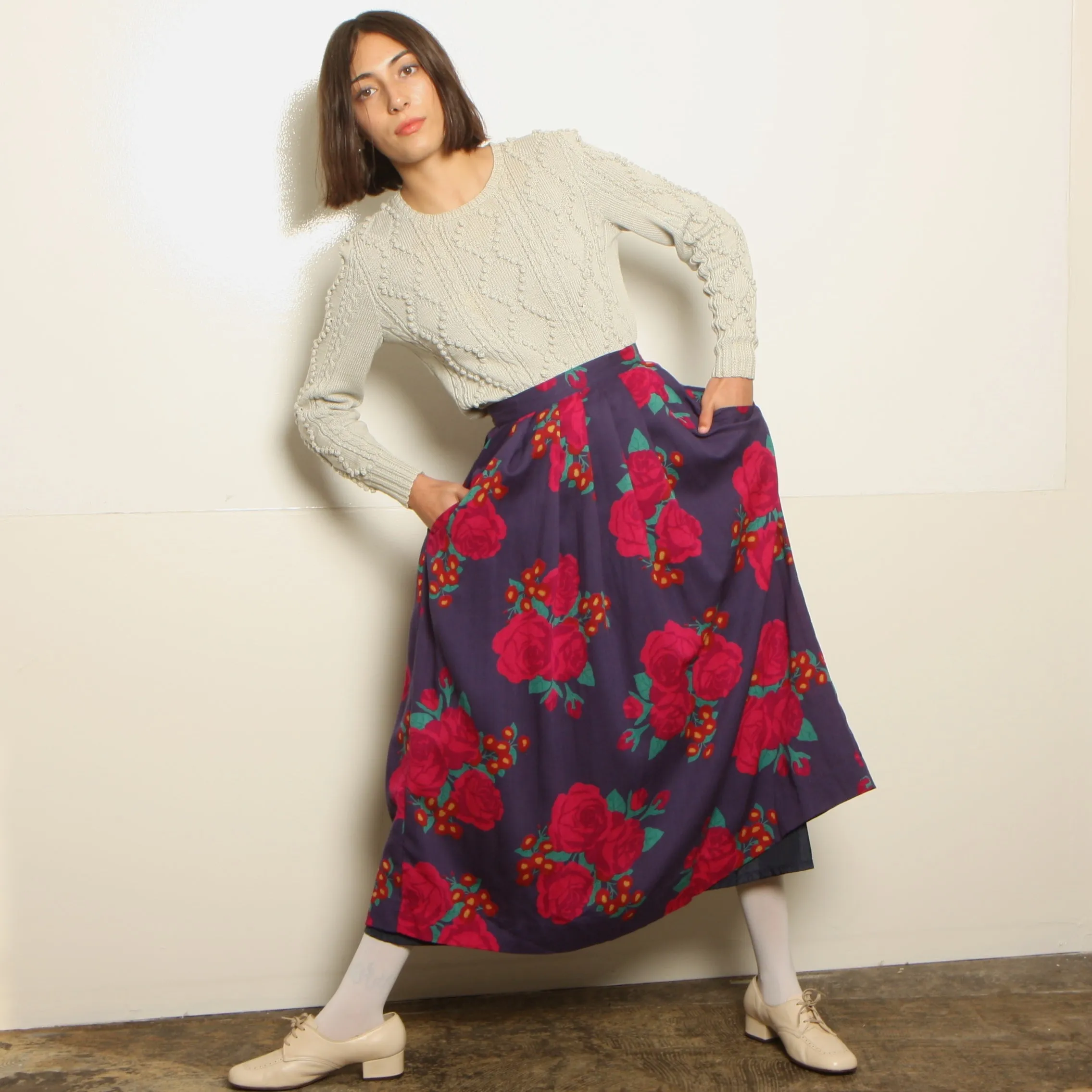 Vintage 80's Laura Ashley Wool Roses Garden Skirt