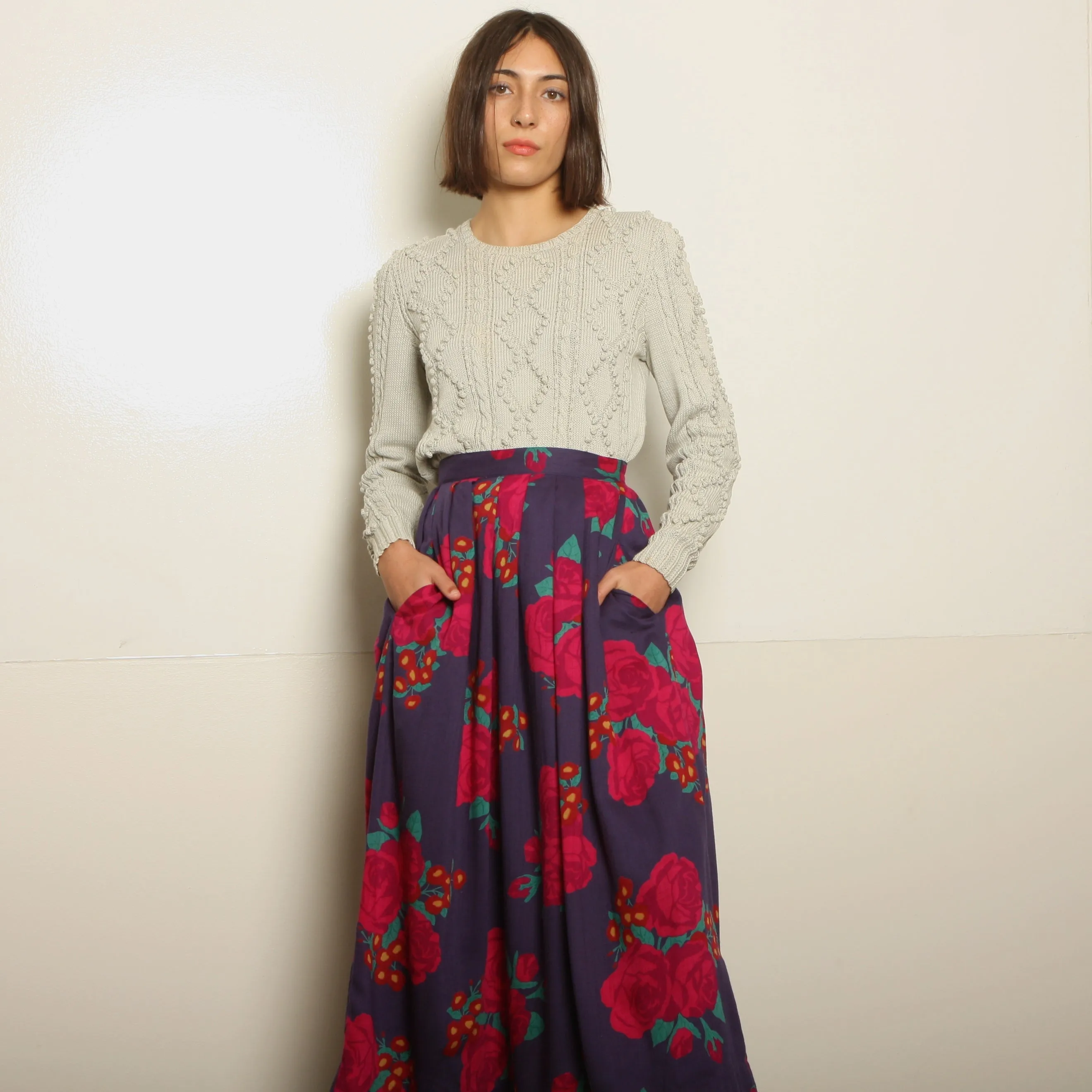 Vintage 80's Laura Ashley Wool Roses Garden Skirt