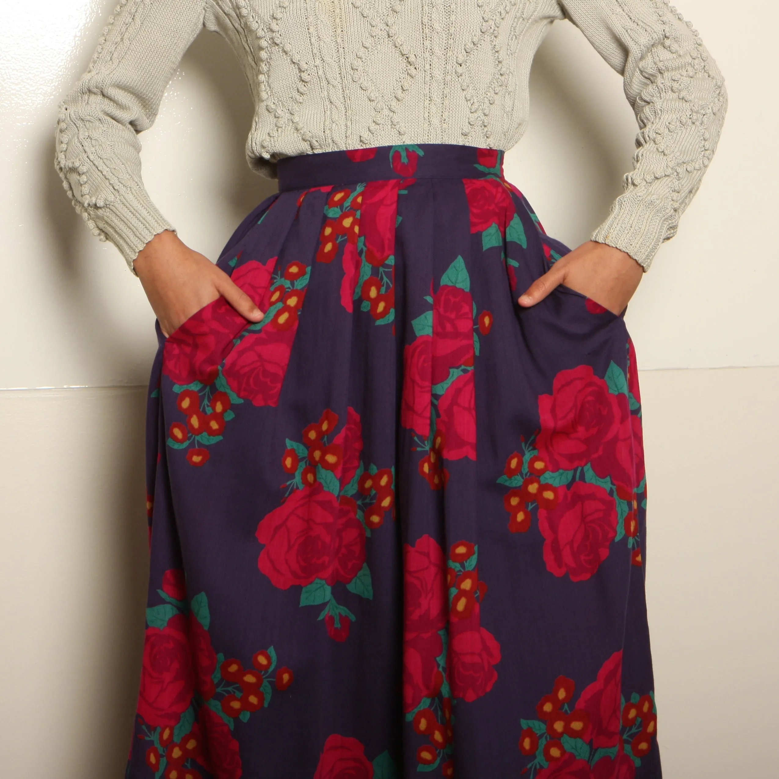 Vintage 80's Laura Ashley Wool Roses Garden Skirt