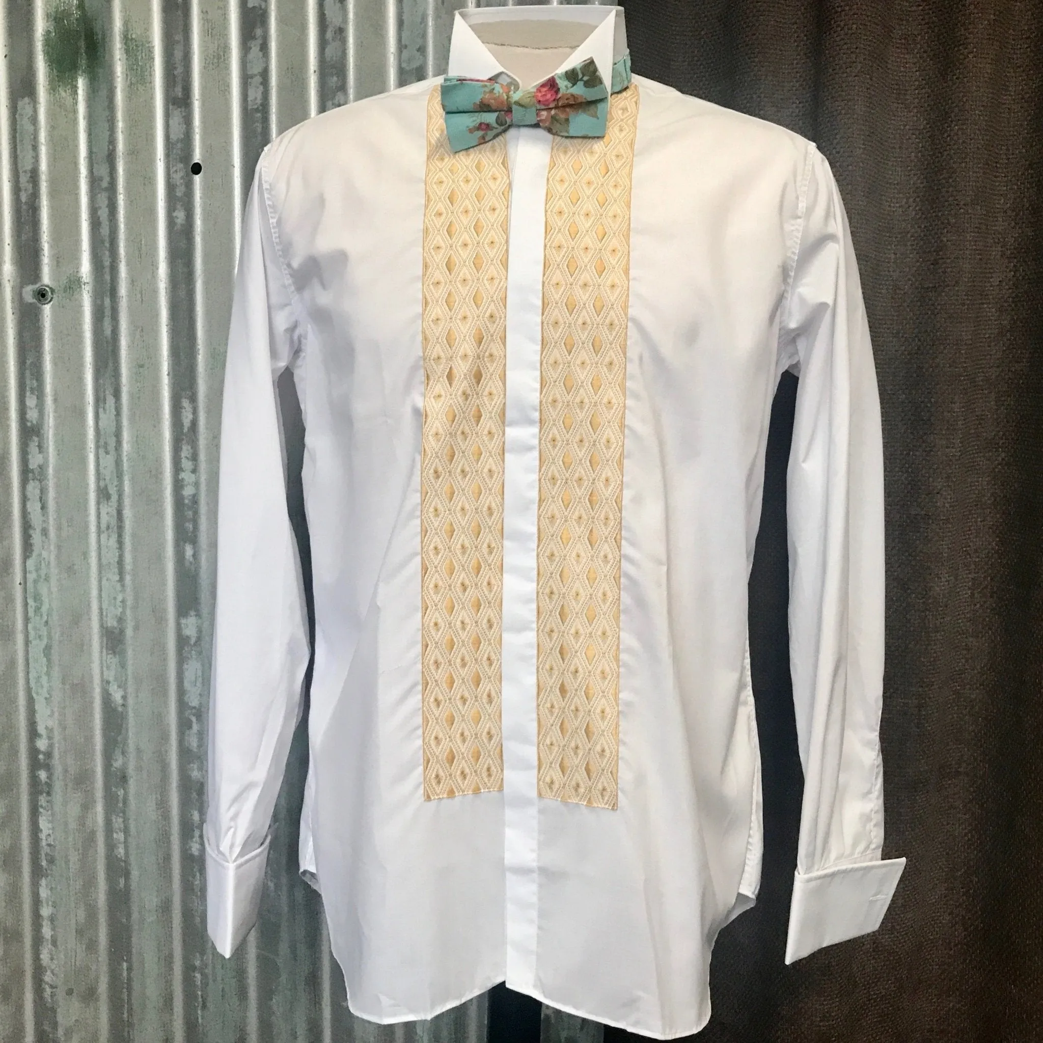 Vintage Deadstock 1970's Cotton L/S Dress Shirt Embroidery Sz M - OOAK