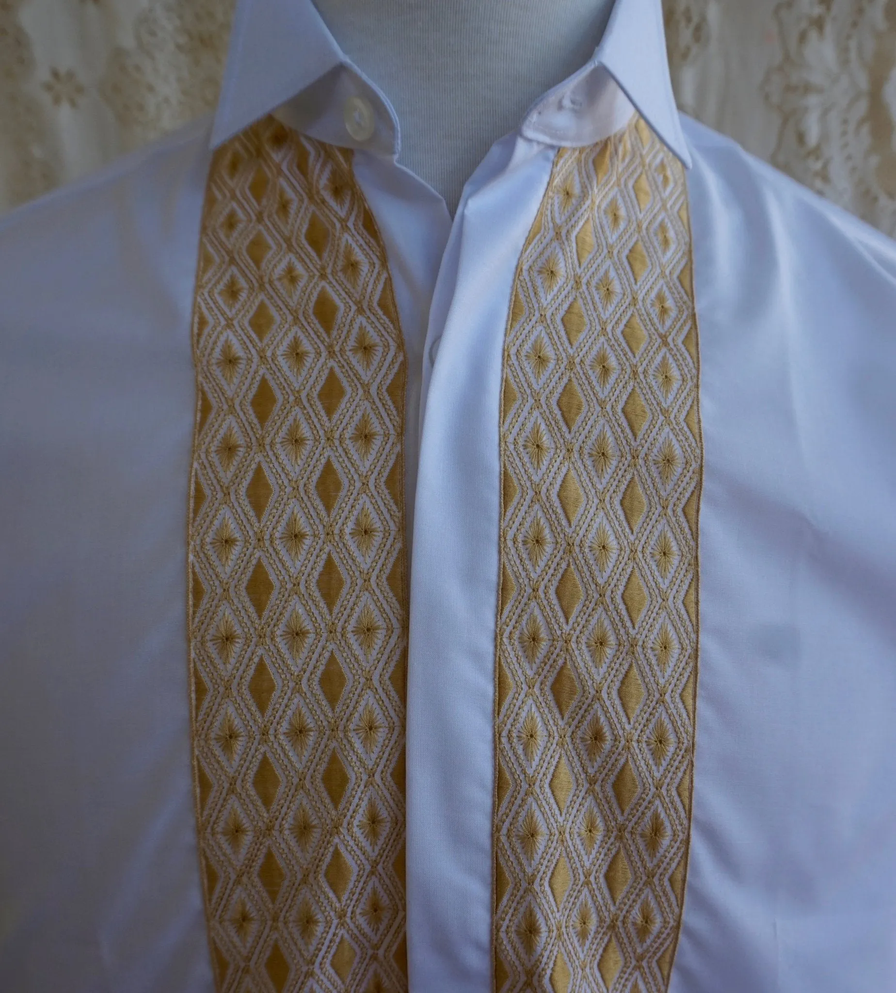 Vintage Deadstock 1970's Cotton L/S Dress Shirt Embroidery Sz M - OOAK