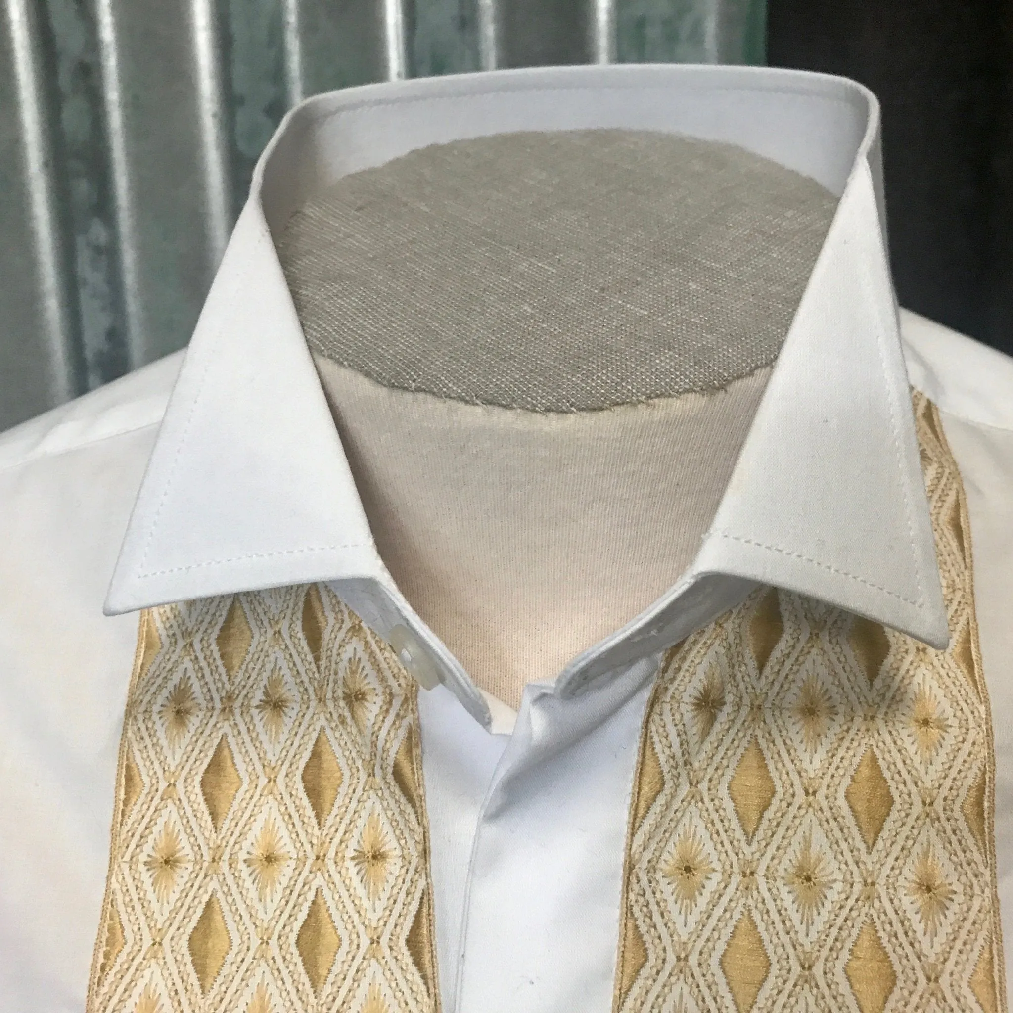Vintage Deadstock 1970's Cotton L/S Dress Shirt Embroidery Sz M - OOAK