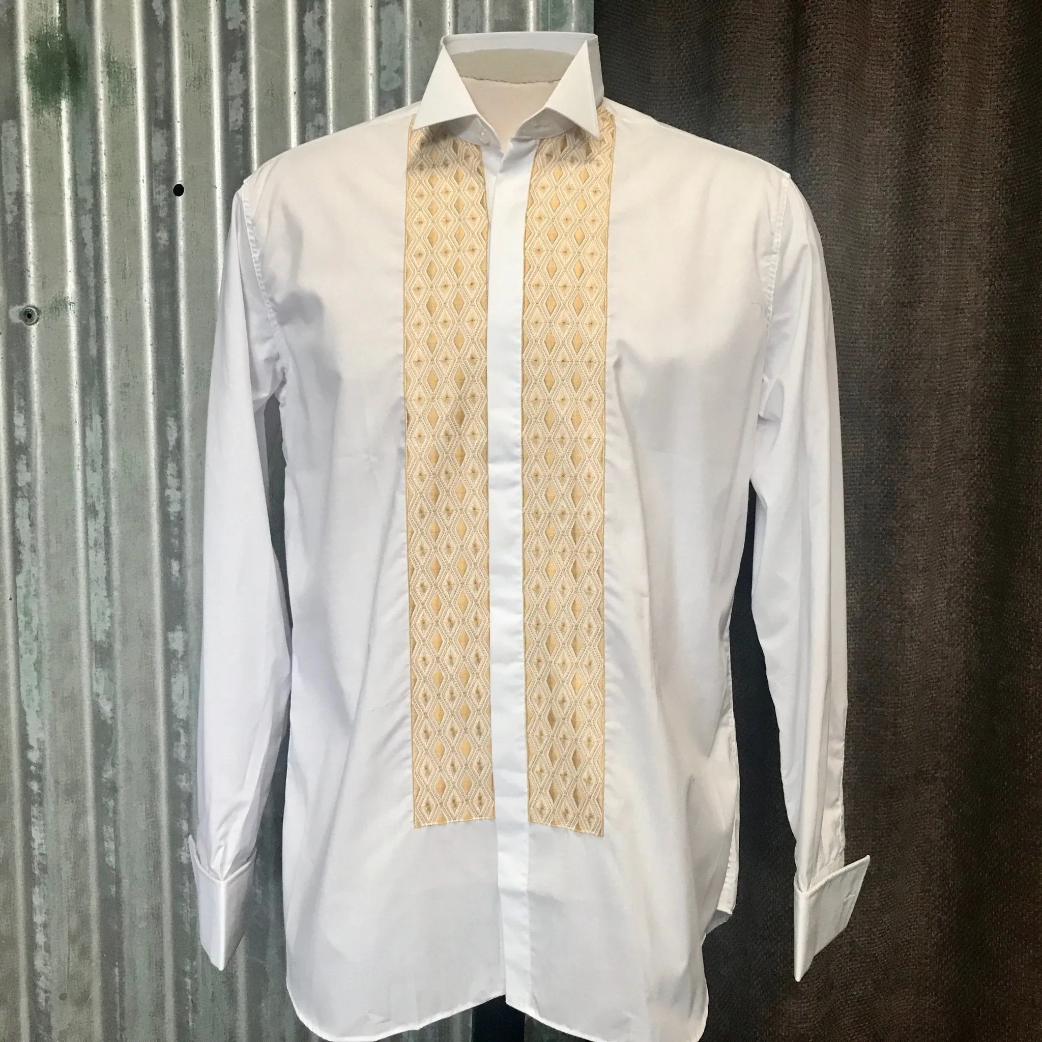 Vintage Deadstock 1970's Cotton L/S Dress Shirt Embroidery Sz M - OOAK