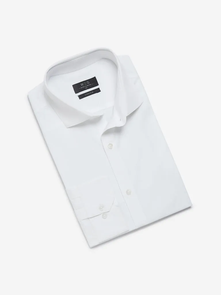WES Formals White Cotton-Blend Ultra Slim Fit Shirt