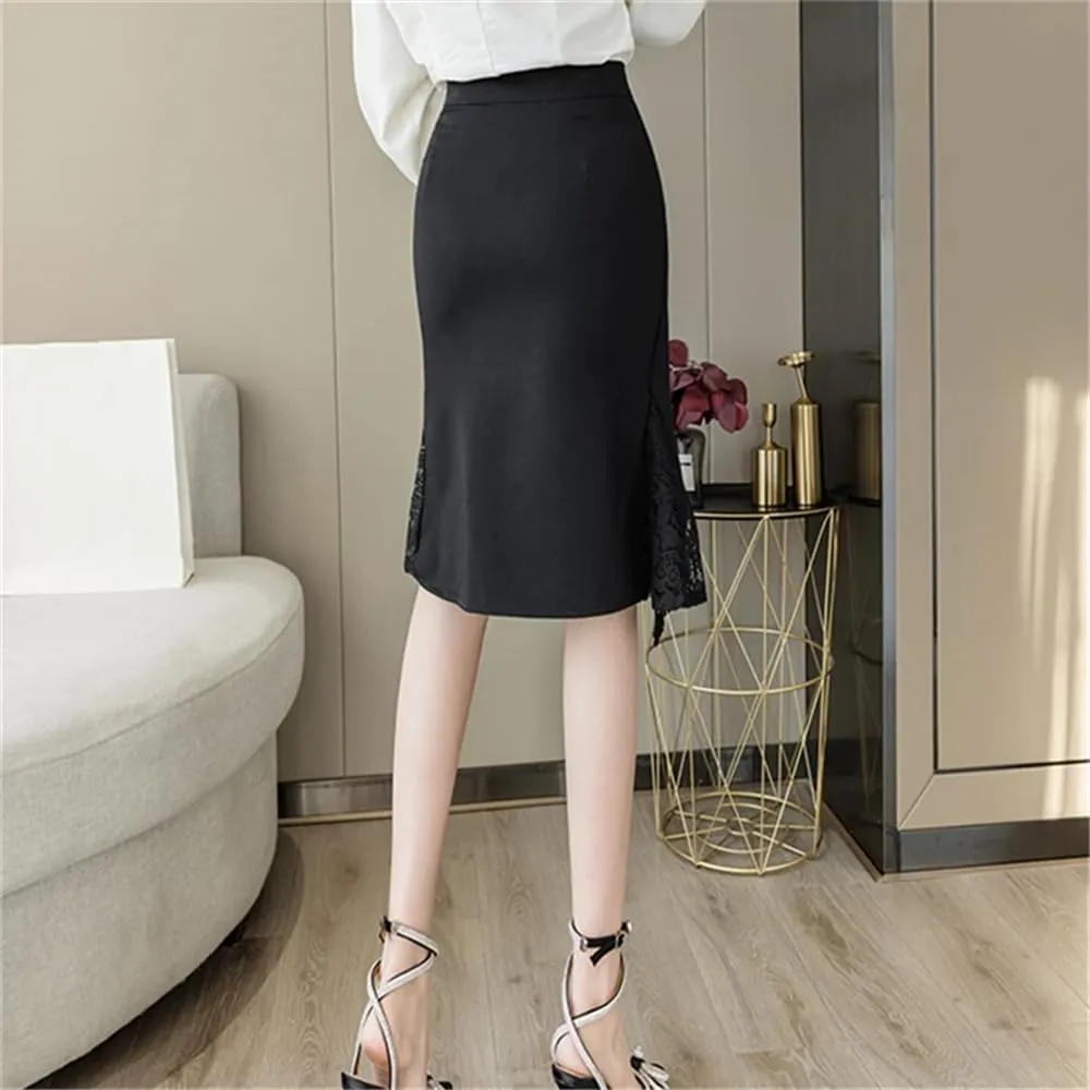 Women's Classic Irregular Wrap Skirts High Waist Lace Patchwork Sheath Pencil Skirts