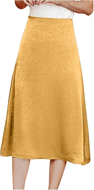 Women's Elegant Satin Skirts High Waisted Silk A Line Flared Dressy Casual Business Work Office Fishtail Midi Skirt