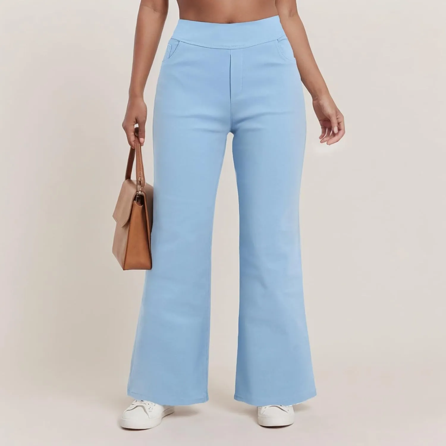 Womens Linen Wide Leg Pants Women High Waist Casual Elastic Waist Plaid Gingham Wide Leg Capri Palazzo Pants