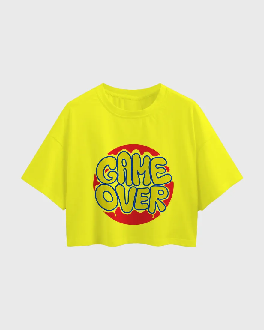 Womens Oversized Cropped TShirt Funky Game Over