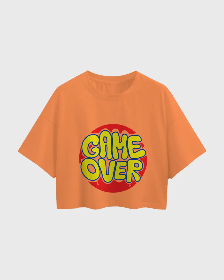 Womens Oversized Cropped TShirt Funky Game Over