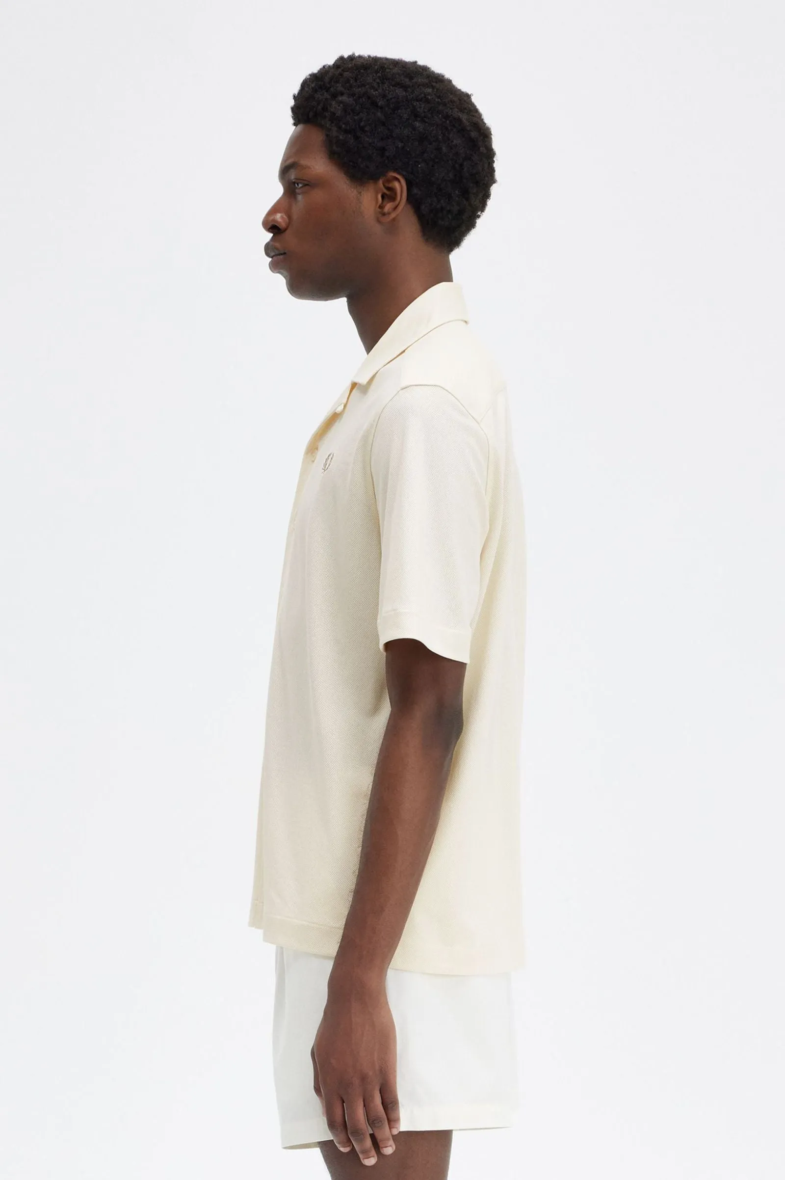WOVEN MESH REVERE COLLAR SHIRT
